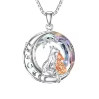 TOUPOP Sterling Silver Crystal Fox Pendant Necklace For Women-style_name:Two Foxes-Purple