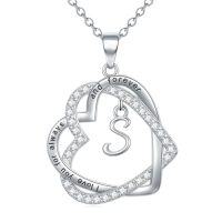 wholesale TOUPOP Gifts For Women Heart Initial Necklace 925 Sterling Silver Double Heart Pendant Necklace Birthday Jewelry Birthday Christmas Gifts For Her Wife Girlfriend -style_name:Initial S