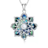 TOUPOP Sterling Silver Abalone Lotus Flower Necklace Yoga Pendant-style_name:2-Opal Lotus