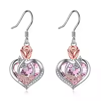 TOUPOP 925 Sterling Silver Crystal Rose Heart Drop Earrings-style_name:10 Oct-Mom Earrings with Heart Crystal