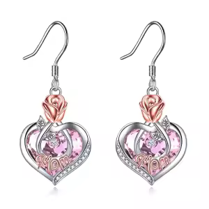 10 Oct-Mom Earrings with Heart Crystal
