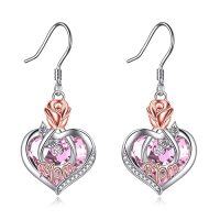 wholesale Christmas Gifts For Mom Mom Earrings With Rose Flower Love Heart 925 Sterling Silver Crystal Dangle Drop Hook Earrings Jewelry -style_name:10 Oct-Mom Earrings with Heart Crystal