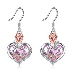 10 Oct-Mom Earrings with Heart Crystal
