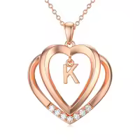 TOUPOP 925 Sterling Silver Moissanite Heart Letter Pendant Necklace-style_name:Rose Gold - K Initial