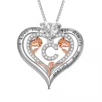 TOUPOP Sterling Silver & Rose A-Z Initial Pendant Necklace-style_name:Letter C