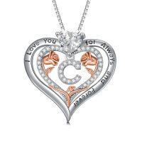 wholesale TOUPOP Christmas Gifts For Women,s925 Sterling Silver Heart Rose A To Z Initial Letter Pendant Necklace With Forever Love Heart Jewelry Valentien Mothers Day Birthday Gifts For Her Wife Mom Sister Girlfriend -style_name:Letter C