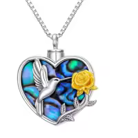 TOUPOP Sterling Silver Cremation Jewelry Locket For Ashes Memorial Keepsake-style_name:D01-Hummingbird Urn Necklace(Abalone)