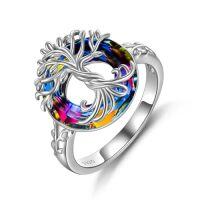 wholesale TOUPOP Tree Of Life Ring 925 Sterling Silver Family Tree Rings Crystal Jewelry Birthday Christmas Gifts For Women -ring_size:7,color_name:Volcano Crystal