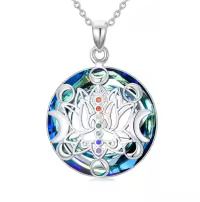 TOUPOP Sterling Silver Evil Eye Necklace Lotus Chakra Pendant Celtic Jewelry-style_name:7 Chakra b