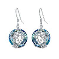 wholesale TOUPOP Tree Of Life Initial Earrings 925 Sterling Silver A-z Letter Drop Dangle Earrings Blue Circle Crystal Jewelry Birthday Christmas Gifts For Women Her Girlfriend Mom -style_name:V Initial