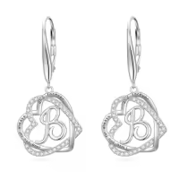 TOUPOP Sterling Silver & Stone Double Heart Dangle Earrings Birthday Christmas Gifts-style_name:Initial B
