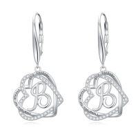 wholesale TOUPOP Gifts For Women Heart Initial Earrings 925 Sterling Silver Double Heart Dangle Earrings Birthday Jewelry Birthday Christmas Gifts For Her Wife Girlfriend -style_name:Initial B