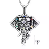 TOUPOP 925 Sterling Silver Chakra Stone Elephant Necklace Pendant-style_name:3-Elephant Urn Necklace
