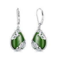 wholesale Natural Jade Earrings For Women 14k Gold Plated Sterling Silver Round Jade Jewelry Birthday Christmas Gifts For Women Mom Her -style_name:D-Hummingbird-White Gold