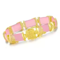 TOUPOP 18K Gold Plated Sterling Silver Jade Bangle Bracelet-size_name:7.5,style_name:A7-Pink Jade-Gold