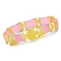 wholesale Jade Bracelet For Women 18kt Gold Plated Sterling Silver Jade Fortune Bangle Bracelet Fine Jewelry Birthday Christmas Gifts For Mom Grandma Wife -size_name:7.5,style_name:A7-Pink Jade-Gold
