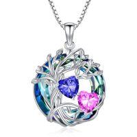wholesale TOUPOP S925 Sterling Silver Family Celtic Tree Of Life Pendant Necklaces With 2 Heart Birthstone With Blue Austrian Crystal Jewelry Birthday Anniversary Christmas Gifts For Her Wife Girlfriend Mom (18k Real White Gold Filled) -color_name:09-10-Spet-Oct Birthstone