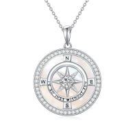 wholesale TOUPOP Birthstone Necklace Sterling Silver I'd Be Lost Without You Compass Pendant Necklaces With Crystal Women Birthday Anniversary Christmas Jewelry Gifts For Her Wife Grilfriend Mom Daughter -color_name:C-Round Gemstone-Mother of Pearl