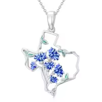 TOUPOP Sterling Silver Bluebonnets Texas Map Flag Pendant Jewelry-style_name:Bluebonnets