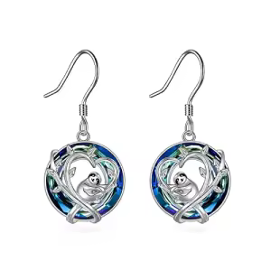 Sloth Earrings with Blue Circle Crystal