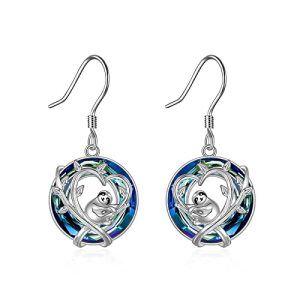 Sloth Earrings with Blue Circle Crystal