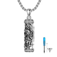 TOUPOP 925 Sterling Silver Stone Cylinder Dragon Eagle Wolf Cremation Necklace Pendant Memorial Jewelry-style_name:Eagle