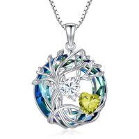 wholesale TOUPOP S925 Sterling Silver Family Celtic Tree Of Life Pendant Necklaces With 2 Heart Birthstone With Blue Austrian Crystal Jewelry Birthday Anniversary Christmas Gifts For Her Wife Girlfriend Mom (18k Real White Gold Filled) -color_name:04-08-Apr-Aug Birthstone