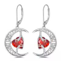 TOUPOP Sterling Silver Moonstone Celtic Moon And Star Earrings-color_name:01-January-Garnet