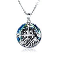 wholesale TOUPOP Compass Necklace For Women Sterling Silver Compass Jewelry Gifts For Teen Girl Moutain Range Jewelry Compass Gifts With Crystal For Nature Lovers Birthday Graduation -style_name:B