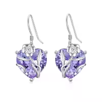 TOUPOP Sterling Silver Crystal Birth Flower Earrings 12 Month Floral Jewelry Gifts-color_name:02-February-Violet-Heart Crystal