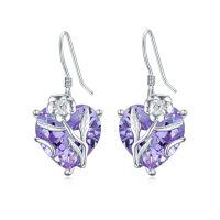 wholesale TOUPOP Birth Flower Earrings 925 Sterling Silver 12 Month Floral Earrings Birthstone Crystal Jewelry Birthday Christmas Gifts For Women -color_name:02-February-Violet-Heart Crystal