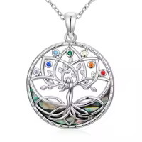 TOUPOP Sterling Silver Chakra Necklace with Stone Pendant for Women-style_name:Tree of life