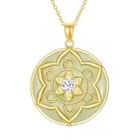 TOUPOP 14K Gold Plated Sterling Silver Jade Lotus Necklace For Women-style_name:8-Yoga Lotus-Hetian Jade