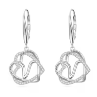 TOUPOP Sterling Silver & Stone Double Heart Dangle Earrings Birthday Christmas Gifts-style_name:Initial V