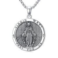 wholesale Saint Necklace For Men 925 Sterling Silver St Michael/st Christopher/st Benedict Necklace Medals Amulet Protection Pendant Religious Christian Catholic Jewelry Christmas Gifts For Men -style_name:9-Virgin Mary Necklace