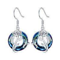 wholesale TOUPOP Birth Flower Earrings 925 Sterling Silver 12 Month Floral Earrings Birthstone Crystal Jewelry Birthday Christmas Gifts For Women -color_name:08-August-Poppy-Circle Crystal