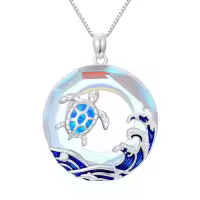 TOUPOP Sterling Silver Blue Crystal Ocean Jewelry Pendant Necklace-style_name:2-Sea Turtle