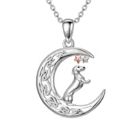 TOUPOP Sterling Silver Celtic Moon Pendant Necklace Cat Owl Polar Bear Animal Jewelry Gift-style_name:Dachshund