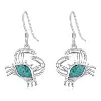 TOUPOP Sterling Silver Turquoise Ocean Animal Dangle Drop Earrings-style_name:Crab
