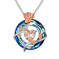 wholesale TOUPOP Birthstone Necklace For Women 925 Sterling Silver Rose Flower Pendant Blue Circle Crystal Jewelry Birthday Gifts -color_name:11-November-Citrine