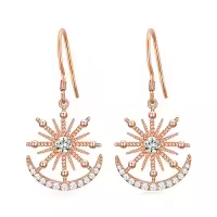 TOUPOP Sterling Silver Crystal Dangle Stud Earrings Women Girls Gift-color_name:Moon and Star-White