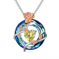 TOUPOP Sterling Silver Blue Crystal Birthstone Flower Pendant Necklace-color_name:08-August-Peridot