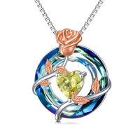 wholesale TOUPOP Birthstone Necklace For Women 925 Sterling Silver Rose Flower Pendant Blue Circle Crystal Jewelry Birthday Gifts -color_name:08-August-Peridot
