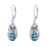 TOUPOP Sterling Silver Abalone Shell Teardrop Leverback Dangle Earrings-style_name:Butterfly