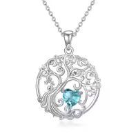 TOUPOP Sterling Silver Birthstone Tree Of Life Pendant Jewelry Gifts-style_name:12-Dec-Turquoise