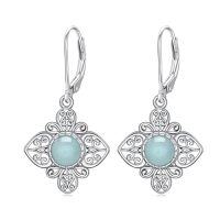 wholesale Amethyst/aquamarine/black Onyx/black Rutilated Quartz/emerald/moss Agate/opal/ruby Leverback Earrings For Women Sterling Silver Drop Earrings Jewelry Gifts For Women -color_name:Aquamarine