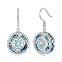 TOUPOP Sterling Silver Crystal Compass Dangle Earrings Birthday Gift For Women-color_name:A-12-December-Blue Topaz