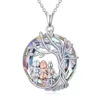 TOUPOP Sterling Silver Crystal Tree Of Life Sister Necklace Gifts For Women-color_name:3 Sister-Purple Crystal