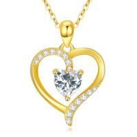 TOUPOP 14K Gold Birthstone Heart Pendant Necklace For Women-color_name:04-April-Created Diamond