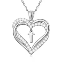 TOUPOP Sterling Silver Heart T Initial Letter Pendant Necklace for Women Jewelry Christmas Valentine Mothers Day Birthday Gifts for Women Her Wife Girlfriend Mom-style_name:Heart Initial T
